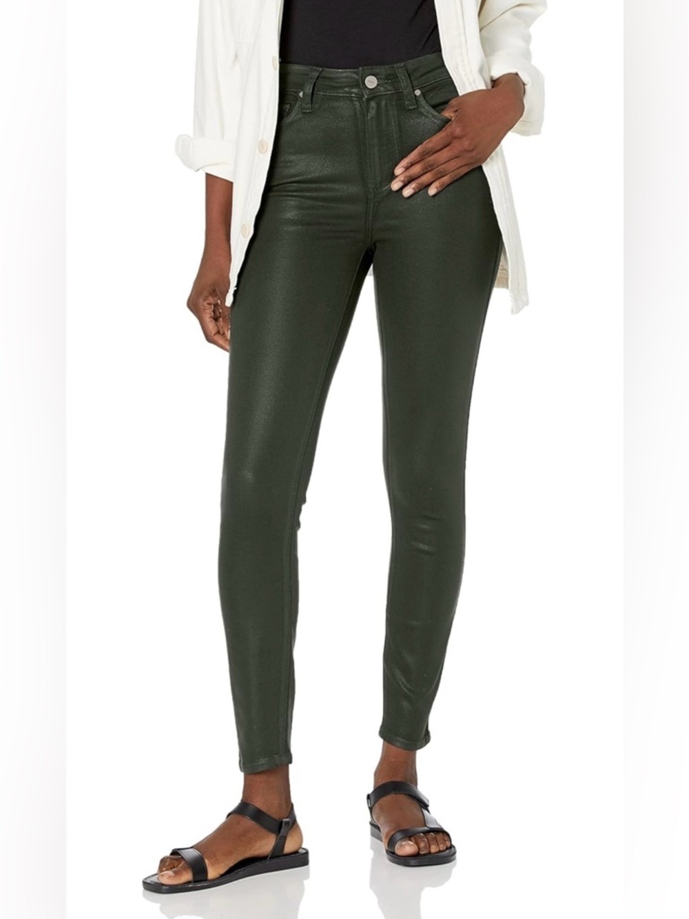Paige Hoxton Transcend HIGH Rise Ankle Jean in Deep Emerald Luxe Coating